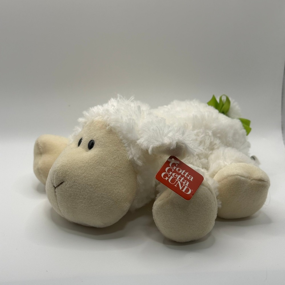 Gund Hoppy Days Jakey Lamb Plush White Sheep Green Bow 320511 Stuffed Animal 9in